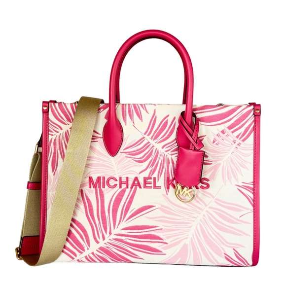 Michael Kors Medium Satchel Shoulder Tote Bag Palm Electric Pink Multi - Picture 1 of 13